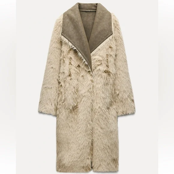 ZARA DOUBLE-FACED REVERSIBLE LONG COAT - Picture 3 of 5